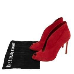 Pre Owned Gianvito Rossi Red Suede Vamp Booties Size 38.6