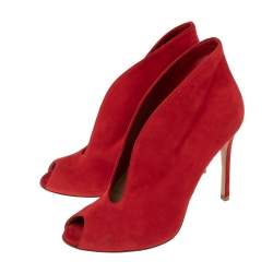 Pre Owned Gianvito Rossi Red Suede Vamp Booties Size 38.6