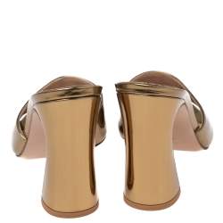 Pre Owned Gianvito Rossi Gold Leather Slide Sandals Size 35.5