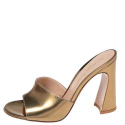 Pre Owned Gianvito Rossi Gold Leather Slide Sandals Size 35.5