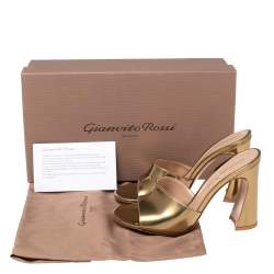 Pre Owned Gianvito Rossi Gold Leather Slide Sandals Size 35.5