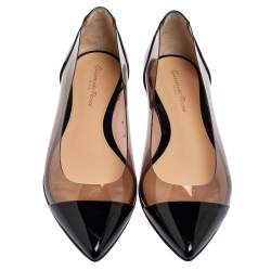 Pre Owned Gianvito Rossi Black Patent Leather and PVC Plexi Pointed-Toe Ballet Flats Size 37