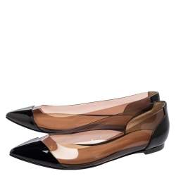 Pre Owned Gianvito Rossi Black Patent Leather and PVC Plexi Pointed-Toe Ballet Flats Size 37