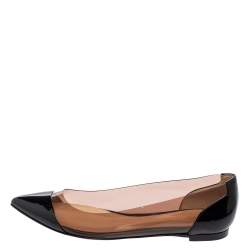 Pre Owned Gianvito Rossi Black Patent Leather and PVC Plexi Pointed-Toe Ballet Flats Size 37