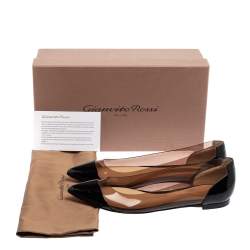 Pre Owned Gianvito Rossi Black Patent Leather and PVC Plexi Pointed-Toe Ballet Flats Size 37