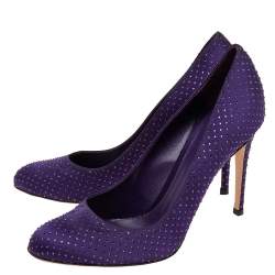 Pre Owned Gianvito Rossi Purple Satin Embellished Round Toe Pumps Size 40.5