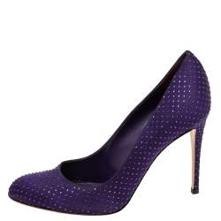Pre Owned Gianvito Rossi Purple Satin Embellished Round Toe Pumps Size 40.5