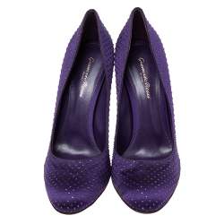 Pre Owned Gianvito Rossi Purple Satin Embellished Round Toe Pumps Size 40.5