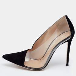 Pre Owned Gianvito Rossi Black Suede And PVC Plexi Pointed Toe Pumps Size 39