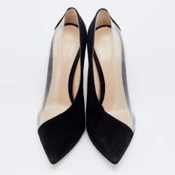 Pre Owned Gianvito Rossi Black Suede And PVC Plexi Pointed Toe Pumps Size 39