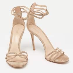 Pre Owned Gianvito Rossi Beige Suede Ankle-Strap Sandals Size 41