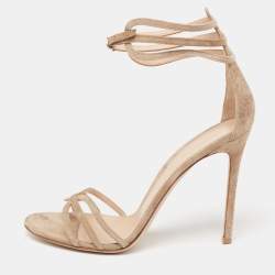 Pre Owned Gianvito Rossi Beige Suede Ankle-Strap Sandals Size 41