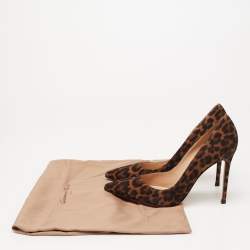 Pre Owned Gianvito Rossi Brown/Black Leopard Print Nubuck Leather Pointed-Toe Pumps Size 38.5