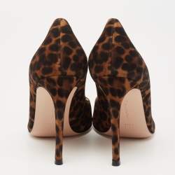 Pre Owned Gianvito Rossi Brown/Black Leopard Print Nubuck Leather Pointed-Toe Pumps Size 38.5