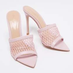 Pre Owned Gianvito Rossi Pink Leather and Mesh Alisia Slide Sandals Size 37