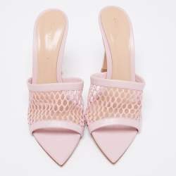 Pre Owned Gianvito Rossi Pink Leather and Mesh Alisia Slide Sandals Size 37