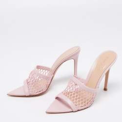 Pre Owned Gianvito Rossi Pink Leather and Mesh Alisia Slide Sandals Size 37