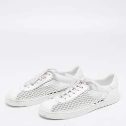 Gianvito Rossi White Leather and Fish Net Panel Low-Top Sneakers Size 40.5
