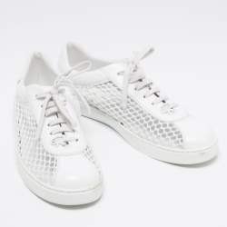 Gianvito Rossi White Leather and Fish Net Panel Low-Top Sneakers Size 40.5