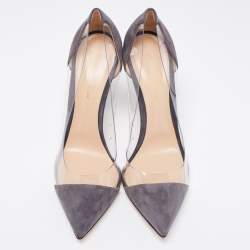 Pre Owned Gianvito Rossi Grey Suede and PVC Plexi Pumps Size 40.5