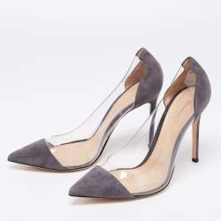 Pre Owned Gianvito Rossi Grey Suede and PVC Plexi Pumps Size 40.5