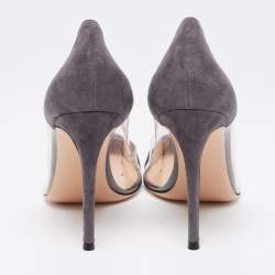 Pre Owned Gianvito Rossi Grey Suede and PVC Plexi Pumps Size 40.5