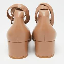 Pre Owned Gianvito Rossi Beige Leather Ribbon Block Heel Pumps Size 40