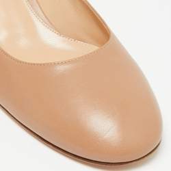 Pre Owned Gianvito Rossi Beige Leather Ribbon Block Heel Pumps Size 40