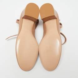 Pre Owned Gianvito Rossi Beige Leather Ribbon Block Heel Pumps Size 40