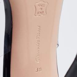 Pre Owned Gianvito Rossi Black/Transparent PVC And Patent Leather Flexi Bow Ankle Strap Sandals Size 38