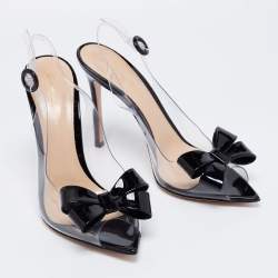 Pre Owned Gianvito Rossi Black/Transparent PVC And Patent Leather Flexi Bow Ankle Strap Sandals Size 38