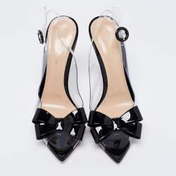 Pre Owned Gianvito Rossi Black/Transparent PVC And Patent Leather Flexi Bow Ankle Strap Sandals Size 38