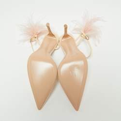 Pre Owned Gianvito Rossi Light Beige Patent Leather Simmone Feather Ankle Strap Sandals Size 41