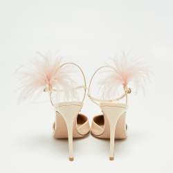 Pre Owned Gianvito Rossi Light Beige Patent Leather Simmone Feather Ankle Strap Sandals Size 41