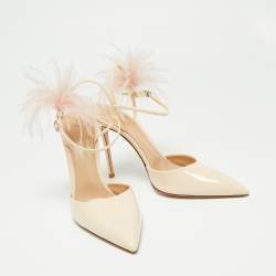 Pre Owned Gianvito Rossi Light Beige Patent Leather Simmone Feather Ankle Strap Sandals Size 41