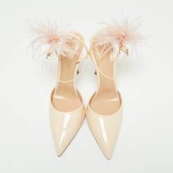 Pre Owned Gianvito Rossi Light Beige Patent Leather Simmone Feather Ankle Strap Sandals Size 41