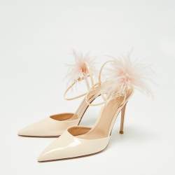 Pre Owned Gianvito Rossi Light Beige Patent Leather Simmone Feather Ankle Strap Sandals Size 41