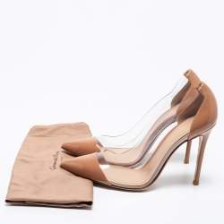 Pre Owned Gianvito Rossi Beige Patent Leather and PVC Plexi Pumps Size 39.5