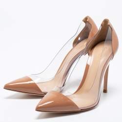 Pre Owned Gianvito Rossi Beige Patent Leather and PVC Plexi Pumps Size 39.5