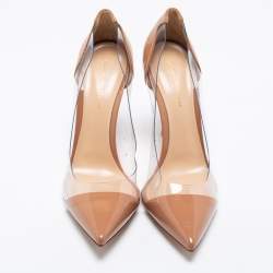 Pre Owned Gianvito Rossi Beige Patent Leather and PVC Plexi Pumps Size 39.5