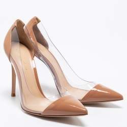 Pre Owned Gianvito Rossi Beige Patent Leather and PVC Plexi Pumps Size 39.5
