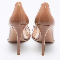 Pre Owned Gianvito Rossi Beige Patent Leather and PVC Plexi Pumps Size 39.5