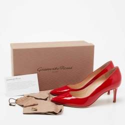 Pre Owned Gianvito Rossi Red Patent Leather Gianvito Pointed Toe Pumps Size 36 
