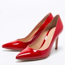 Pre Owned Gianvito Rossi Red Patent Leather Gianvito Pointed Toe Pumps Size 36 