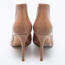 Pre Owned Gianvito Rossi Beige Leather Vamp Peep Toe Booties Size 38