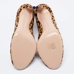 Pre Owned Gianvito Rossi Beige/Brown Leopard Print Calf Hair Vamp Booties Size 39.5