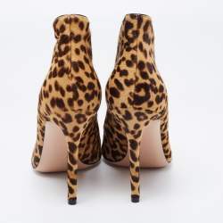 Pre Owned Gianvito Rossi Beige/Brown Leopard Print Calf Hair Vamp Booties Size 39.5