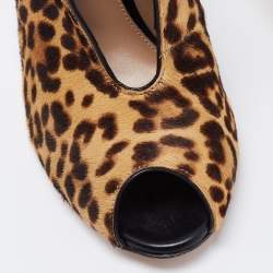 Pre Owned Gianvito Rossi Beige/Brown Leopard Print Calf Hair Vamp Booties Size 39.5