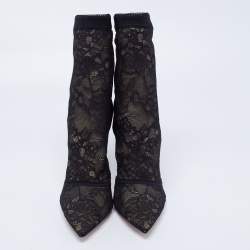 Gianvito Rossi Black/Beige Suede And Lace Ankle Boots Size 40.5