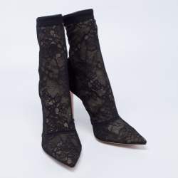 Gianvito Rossi Black/Beige Suede And Lace Ankle Boots Size 40.5